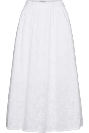 Lindex Skirt Fiona Embroidery Pitkä Hame White