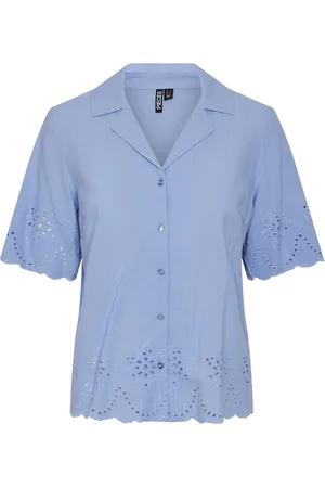 Pieces® Pcalmina Ss Embroidery Shirt Bc Tops Shirts Short-sleeved Blue
