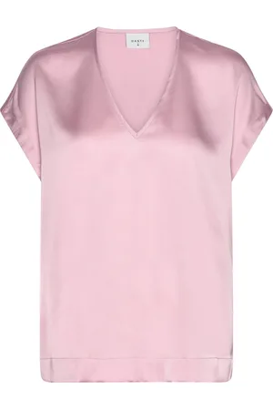 Dante 6 D6Luiza Satin V-Neck Top Tops Blouses Short-sleeved Pink