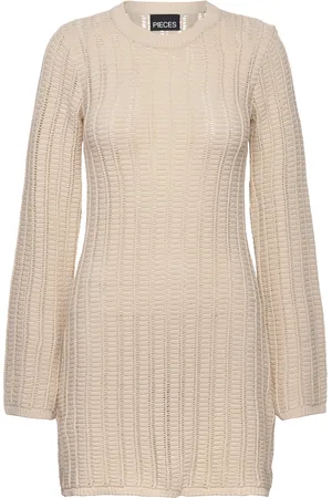 Pieces® Pcjesca Ls O-Neck Knit Dress Bc Lyhyt Mekko Beige