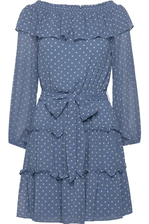 Ralph Lauren Print Georgette Off-The-Shoulder Dress Lyhyt Mekko Blue