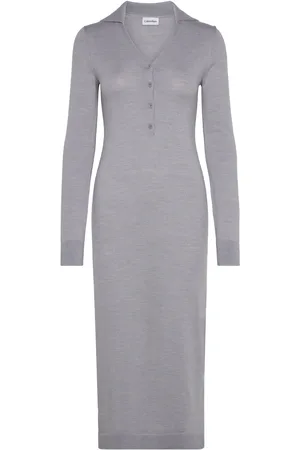 Calvin Klein Merino Wool Button Shirt Dress Maksimekko Juhlamekko Grey