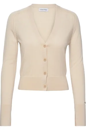 Calvin Klein Merino Wool V-Neck Cardigan Tops Knitwear Cardigans Beige