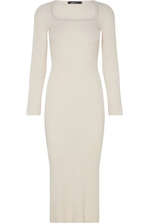 Gina Tricot Knitted Midi Dress Polvipituinen Mekko Cream