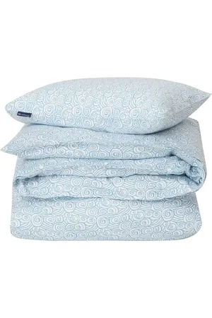 Lexington White/Blue Wave Printed Cotton Sateen Bed Set Home Textiles Bedtextiles Bed Sets Blue