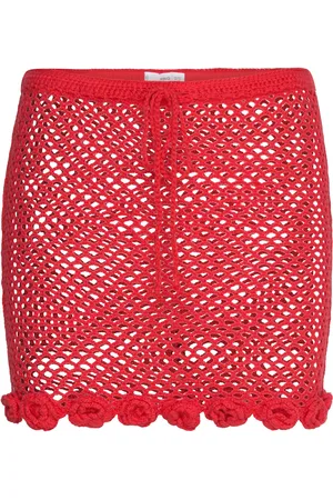 MANGO Crochet Floral Mini-Skirt Lyhyt Hame Red