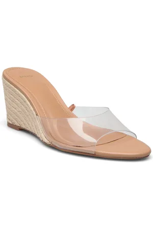 MANGO Vinyl Wedge Sandals Kiilakorkokengät Beige