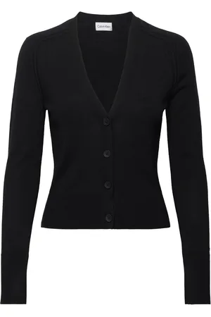 Calvin Klein Merino Wool V-Neck Cardigan Tops Knitwear Cardigans Black