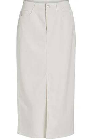VILA Vipia New Midi Denim Skirt Jaf White/Ln Polvipituinen Hame White