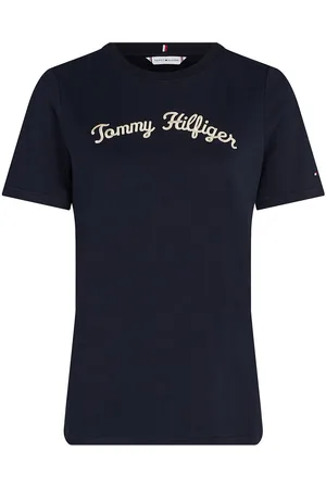 Tommy Hilfiger Reg Script C-Nk Ss Tops T-shirts & Tops Short-sleeved Navy