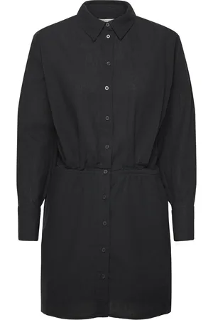 Gina Tricot Linen Blend Shirt Dress Lyhyt Mekko Black