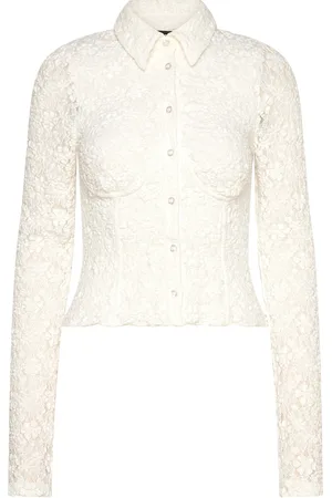 ROTATE Lace Fitted Shirt Tops Blouses Long-sleeved White