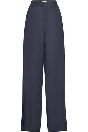 Gina Tricot Linen Trousers Bottoms Trousers Wide Leg Navy