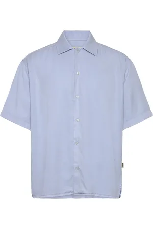Woodbird Wbbanks Tencel Shirt Designers Shirts Short-sleeved Blue