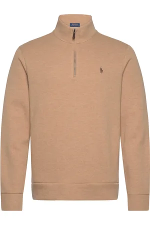 Ralph Lauren Double-Knit Mesh Quarter-Zip Pullover Tops Knitwear Half Zip Jumpers Beige