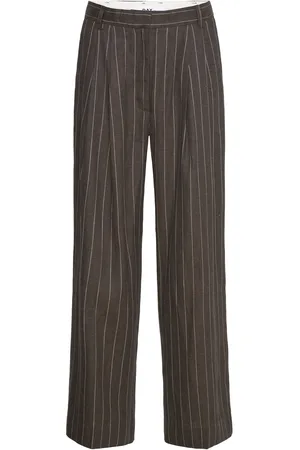 DAY Birger et Mikkelsen Enzo - Casual Linen Stripe Bottoms Trousers Wide Leg Brown