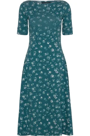 Ralph Lauren Floral Stretch Cotton Midi Dress Polvipituinen Mekko Green