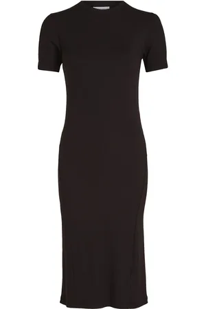 Calvin Klein Modal Rib Slit Detail Midi Dress Polvipituinen Mekko Black