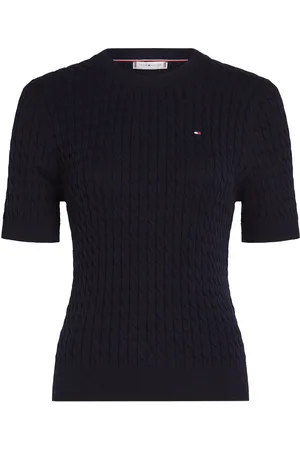 Tommy Hilfiger Co Cable C-Nk Ss Swt Tops Knitwear Jumpers Navy