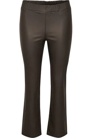 Kaffe Kaada Crop Jeggins Bottoms Trousers Leather Leggings-Housut Brown