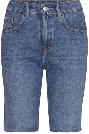 MANGO Denim Bermuda Shorts With Frayed Hem Bottoms Shorts Denim Shorts Blue