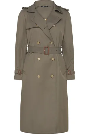 Ralph Lauren Double-Breasted Belted Trench Coat Trenssi Takki Khaki Green