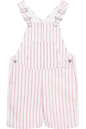 MANGO Striped Cotton Dungarees Bottoms Dungarees Red