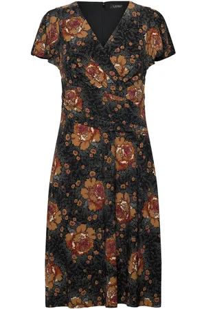 Ralph Lauren Floral Stretch Jersey Surplice Dress Polvipituinen Mekko Black