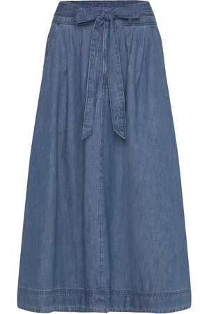 Ralph Lauren Belted Denim Midi Skirt Skirts Knee-length & Midi Skirts Blue