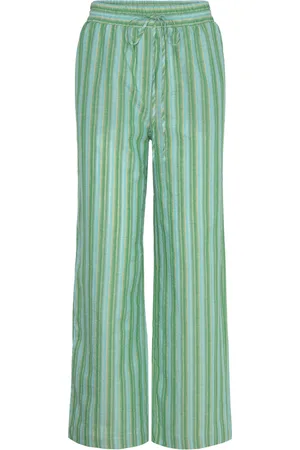 MANGO Straight Striped Trousers Bottoms Trousers Straight Leg Green