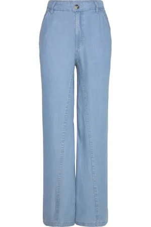 MANGO Wideleg Lyocell Trousers Bottoms Trousers Wide Leg Blue
