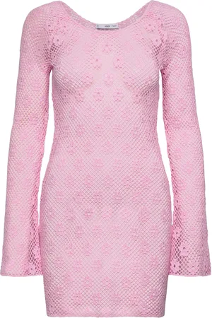 MANGO Floral Crochet Dress Lyhyt Mekko Pink