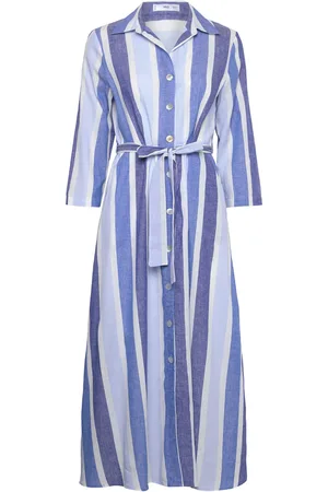 MANGO Belted Striped Shirt Dress Polvipituinen Mekko Blue
