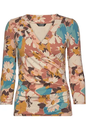 Ralph Lauren Floral Jersey Surplice Top Tops T-shirts & Tops Long-sleeved Brown
