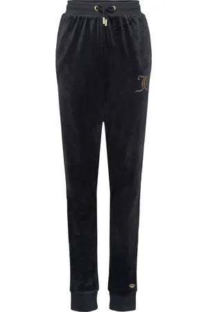 Juicy Couture Luxe Diamante Velour Slim Joggers Bottoms Sweatpants Black