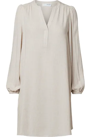 SELECTED Slfviva Ls Short V-Neck Dress Noos Lyhyt Mekko Cream