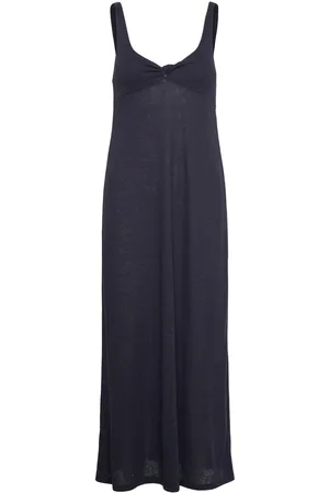 MANGO Linen Dress With Knot Detail Maksimekko Juhlamekko Navy