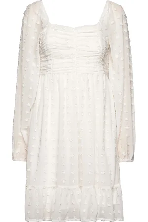 BUBBLEROOM Thyra Dobby Dot Rushed Dress Lyhyt Mekko White