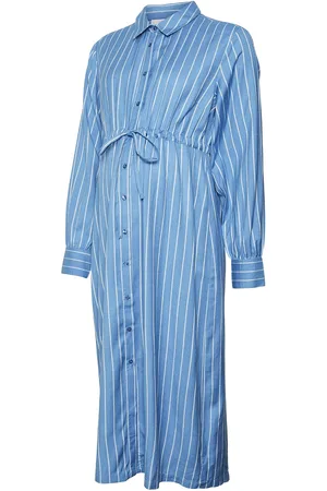 Mama;licious Mliman Lia Stripe L/S Wo Midi Dress 2F Dresses Shirt Dresses Blue
