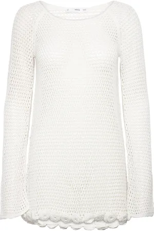 MANGO Floral Crochet Dress Lyhyt Mekko White