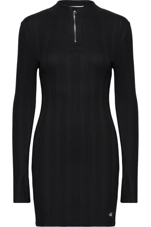 Calvin Klein Variegtaed Rib Half Zip Ls Dress Lyhyt Mekko Black