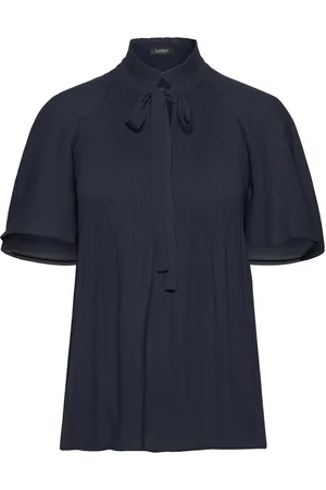 Ralph Lauren Pleated Georgette Blouse Tops Blouses Short-sleeved Navy