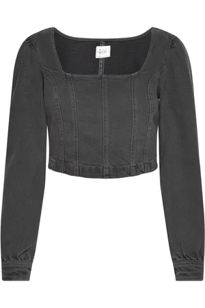 Lee Denim Corset Tops Blouses Long-sleeved Black