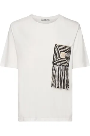 MANGO Crochet Detail T-Shirt Tops T-shirts & Tops Short-sleeved White