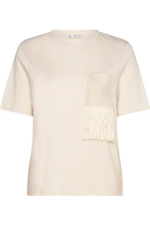 MANGO Crochet Detail T-Shirt Tops T-shirts & Tops Short-sleeved Cream