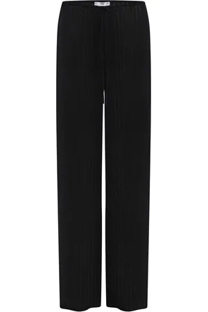 MANGO Straight Knitted Trousers Bottoms Trousers Straight Leg Black
