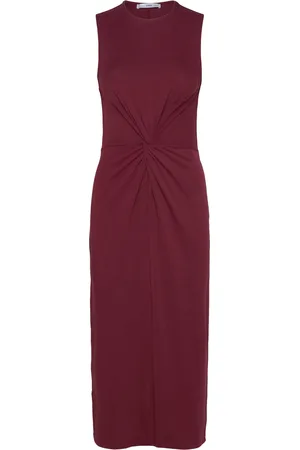 MANGO Midi-Dress With Draped Detail Polvipituinen Mekko Burgundy