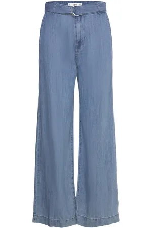 MANGO Flowy Wideleg Trousers With Belt Bottoms Trousers Wide Leg Blue