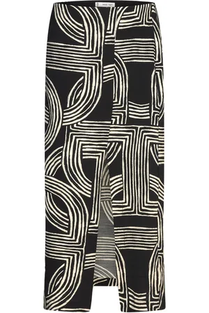 MANGO Printed Skirt With Slit Skirts Knee-length & Midi Skirts Black