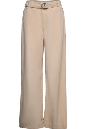 MANGO Flowy Wideleg Trousers With Belt Bottoms Trousers Wide Leg Beige